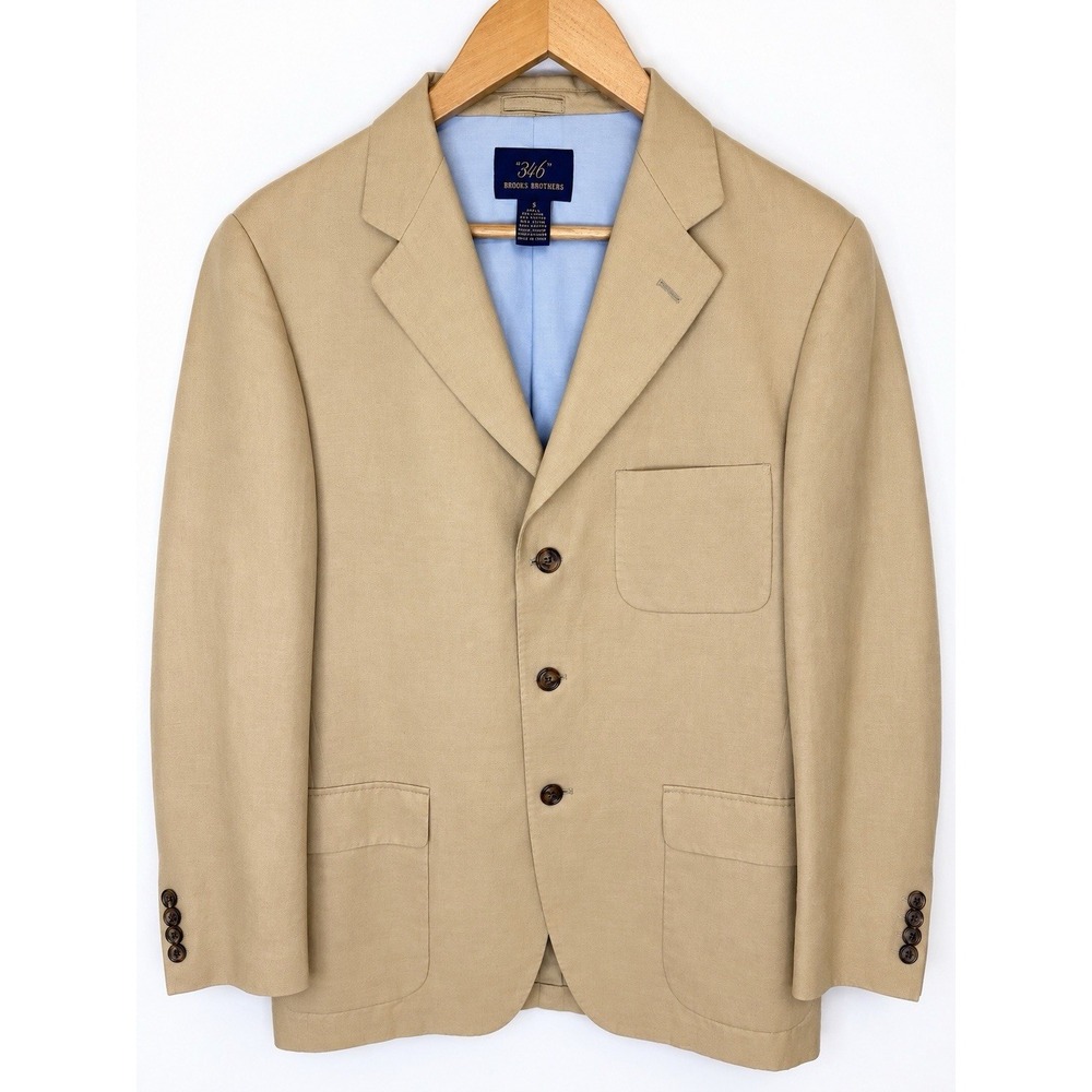 Brooks Brothers 346 Blazer Mens S Tan Linen Cotton 3 Button Sport Coat Jacket